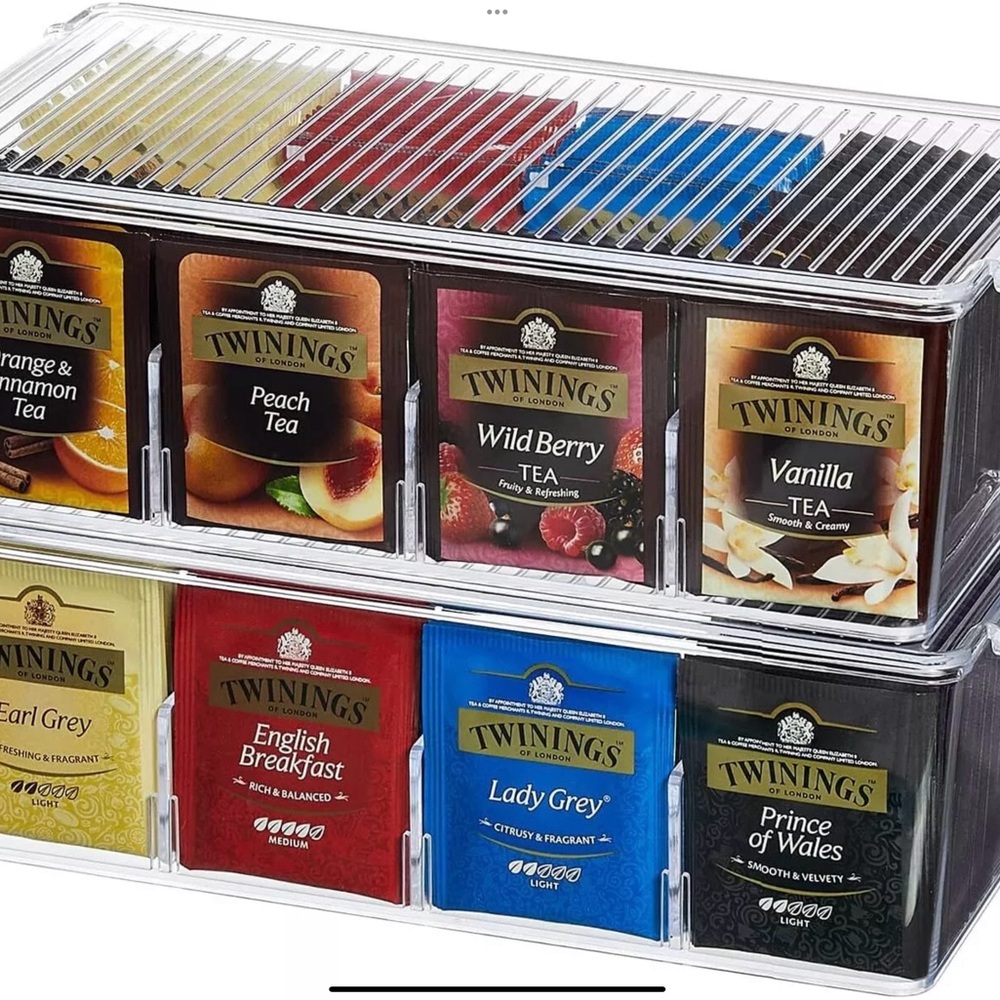 2 Pack Plastic Stackable Tea Bag Organizer, Divided Storage Bin